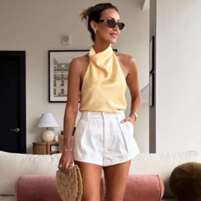 Women Halter Satin Women Tops