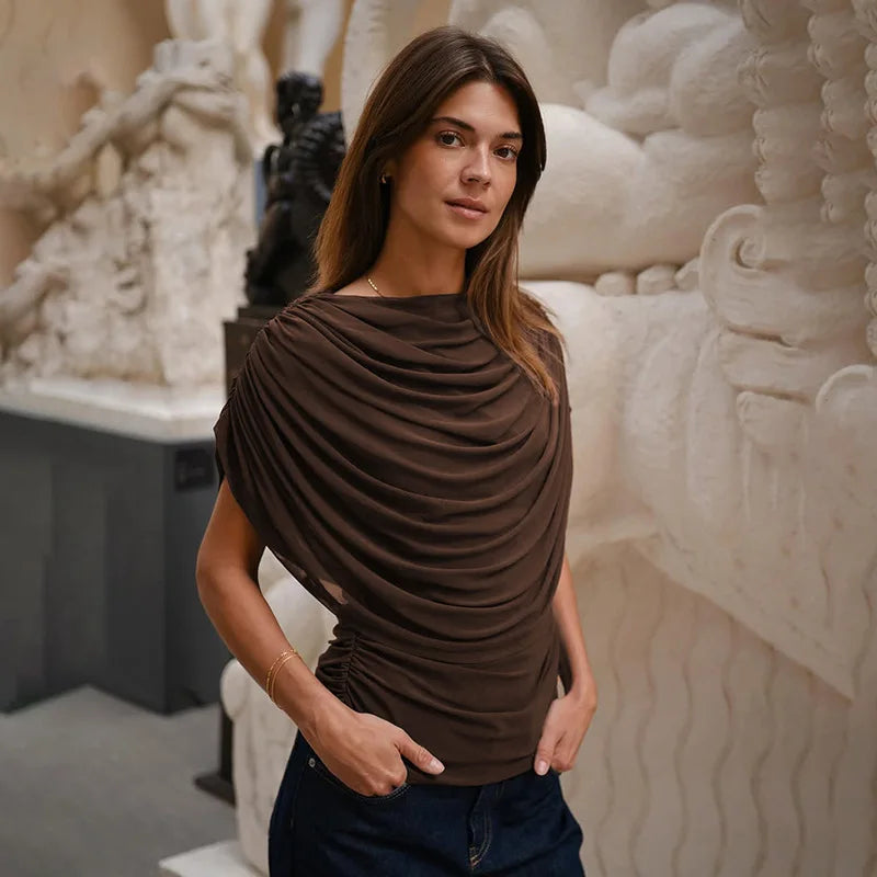 2026 Summer European and American Style Women's New Scarf Collar Draped Sleeveless Slim Top