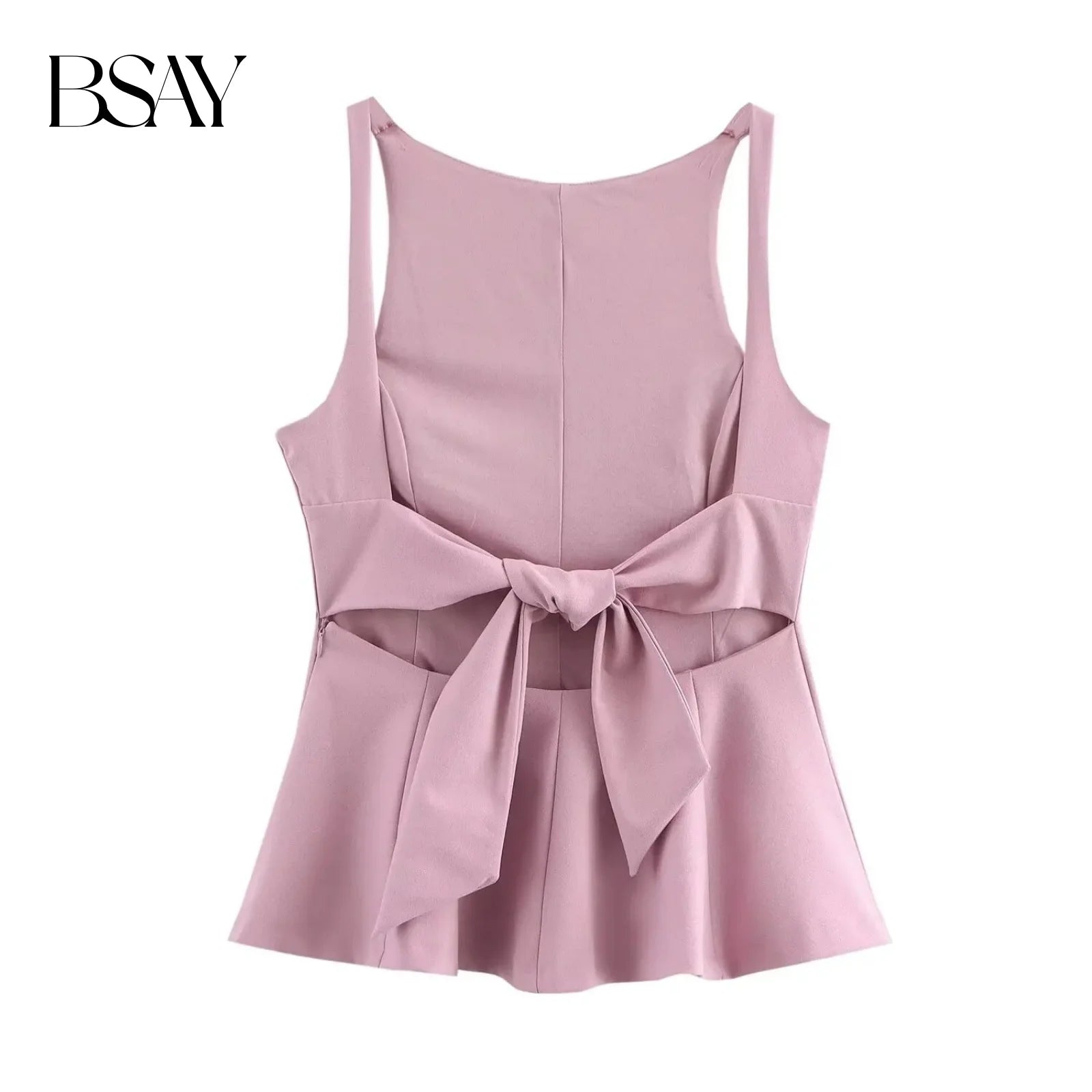 BSAY Top for Women Fashion Autumn Winter New Backless Bow Side Zip Blouse Street Clothing Vest Tank Chic Ladies Crop Tops Mujer
