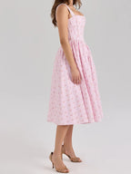 2026 girl-style daily casual floral pattern dress with open back and waist, lace trim, fashionable and elegant suspender dress.