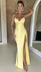 Giyu Sexy Satin Evening Night Club Party Dresses Women Summer Maxi Long Dress Backless Sleeveless Split Bodycon Gown Vestidos
