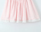 Women Sexy Pink White Jacquard Floral Bow Lacing Up Sling Dress Low Waist Spliced Lace Ball Gown Mini Dresses Party Robe