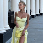 Sexy Pink Corset Midi Sun Dress Women's Lace Up Slit Dresses Female Bandage Sundress White Black Blue Yellow Red 2025 Summer New