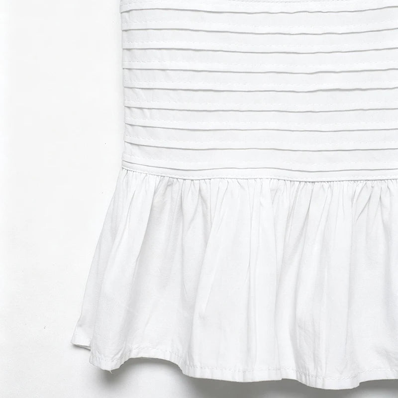 LIMO 2026 Women White Ruffle Sleeve Peplum Blouse V-Neck Elastic Waist Elegant Casual Top