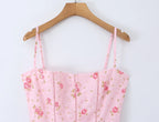 Summer New Gentle Sweet Floral Long Dress Vacation Style Wrap Waist Strapless Cotton Polyester Gown High Waist Maxi Dress