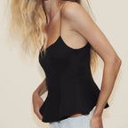 Y2K Slim Fit Crop Top Sleeveless Solid Color Camisole Top Elastic Flared Hem Open Back Top Women Spring Summer Streetwear