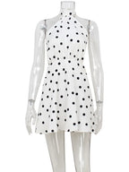 Ahagaga 2025 Summer Women's Mini Dresses Dot Halter Bandage Slim Backless Beach Style Sleeveless Skinny Female Vestidos Robes
