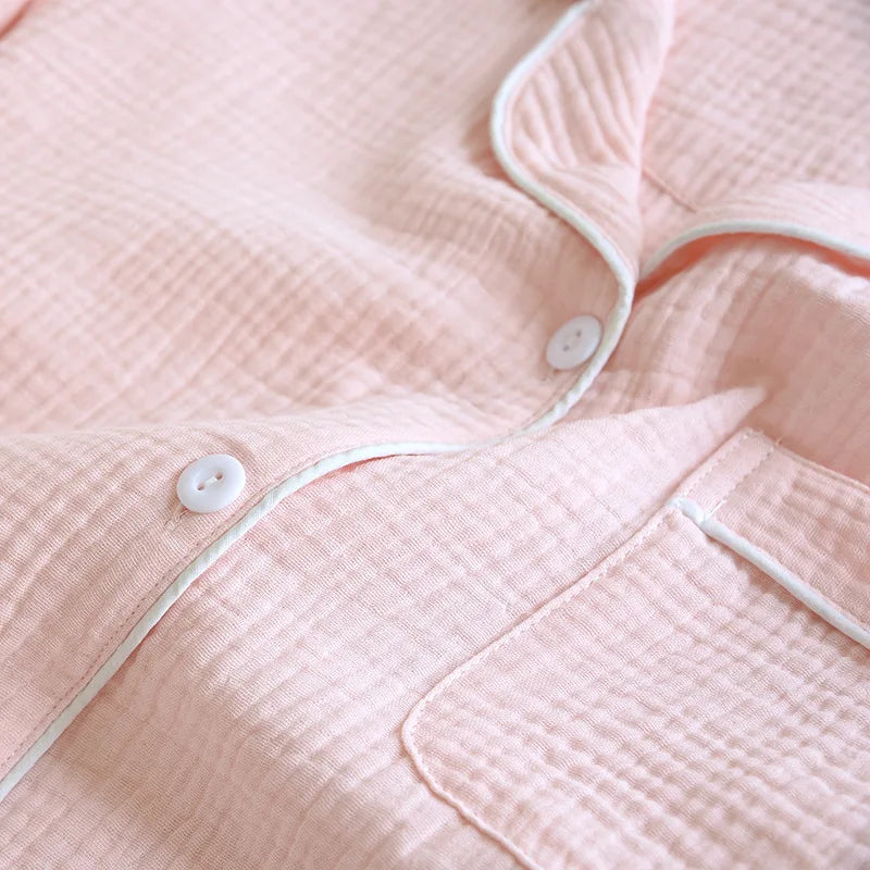 Cotton Lapel Pajama Set for Women Thin Plus Size 3xl Long Sleeved Long Pants Home Wear Clothes Solid Color Conjunto Femenino