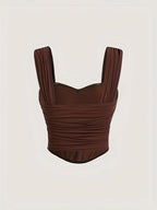 A lady's brown, elegant and noble, backless, sexy solid color halter top