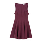 HH Women Summer Sexy Sleeveless Solid Casual Mini Dress Female Vintage Chic High Street Slim Rear Zipper Pleated Dress