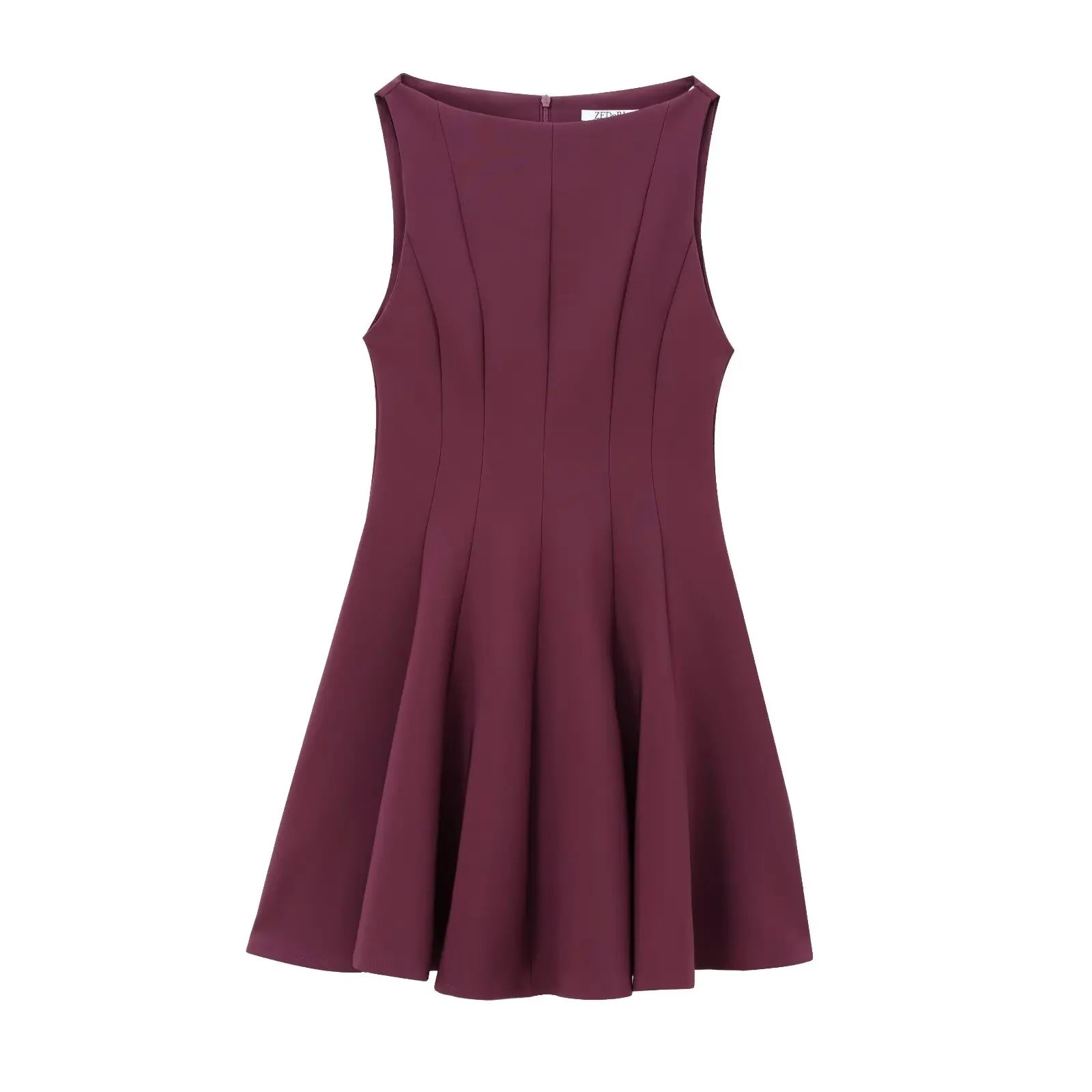 HH Women Summer Sexy Sleeveless Solid Casual Mini Dress Female Vintage Chic High Street Slim Rear Zipper Pleated Dress
