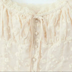 2024 Apricot Spliced Lace Bow Ruched Chest Embroidery Sexy Corset Women Summer Tank Tops Pleated Slim Through Buttons Crop Top