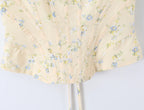 Summer Sexy Corset Yellow Floral Print Tie Bow Strap Camis Women Cross Lacing Up Bandage Bow Back Tank Top Slim Fit Vest Tee