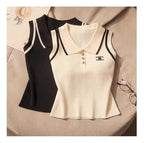Women Summer Simplicity Office Lady Solid Color Polo Collar Knitting Tank Top Ladies Fashion All-match Trend Sleeveless Tops