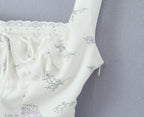 2025 Summer Sexy Floral Print Corset Camis Women Cross Lacing Up Bandage Bow Back Tank Top Slim Fit Vest Tee