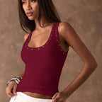 High Quality Y2K Crop Top Diamond Inlaid Cotton Sleeveless Vest Knitted Elegant Camisoles Girl