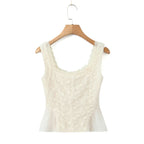 2024 Apricot Spliced Lace Bow Ruched Chest Embroidery Sexy Corset Women Summer Tank Tops Pleated Slim Through Buttons Crop Top