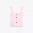Sweet Style Women's Elastic Vest Strap Top New Summer 2025 Short Skirt Style Hem Single Button Fastening Regular Thickness