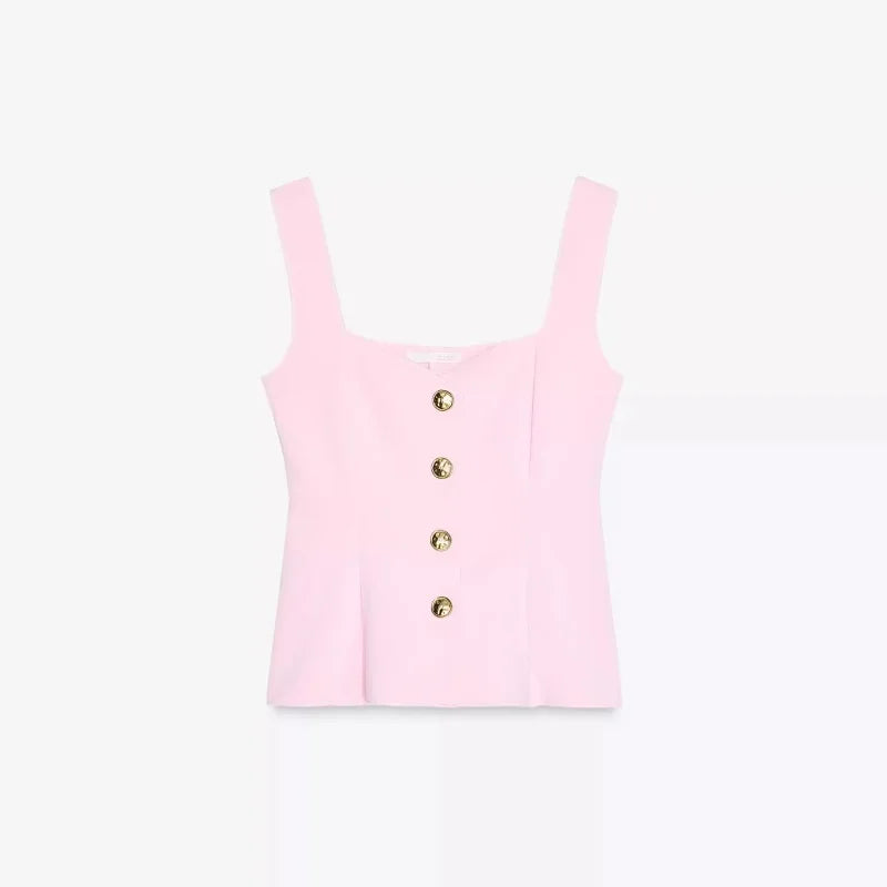 Sweet Style Women's Elastic Vest Strap Top New Summer 2025 Short Skirt Style Hem Single Button Fastening Regular Thickness