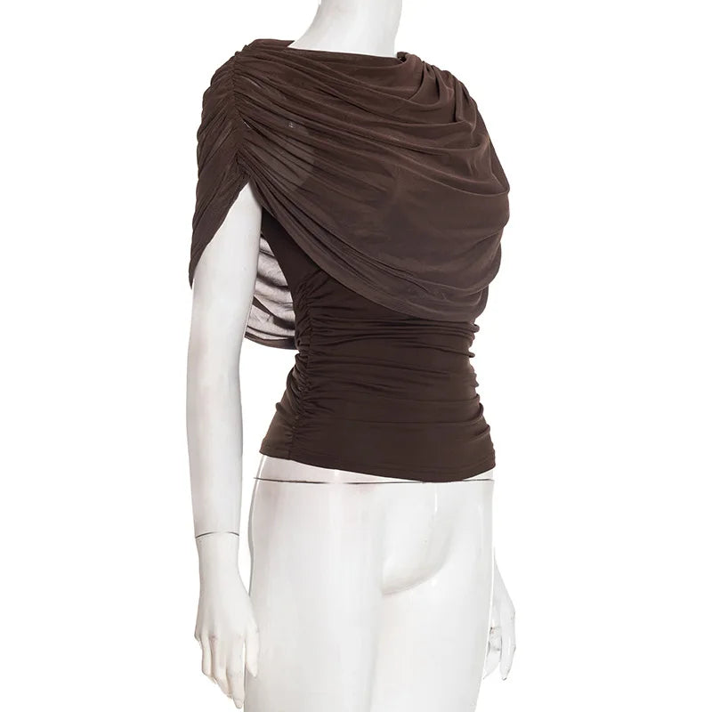 2026 Summer European and American Style Women's New Scarf Collar Draped Sleeveless Slim Top