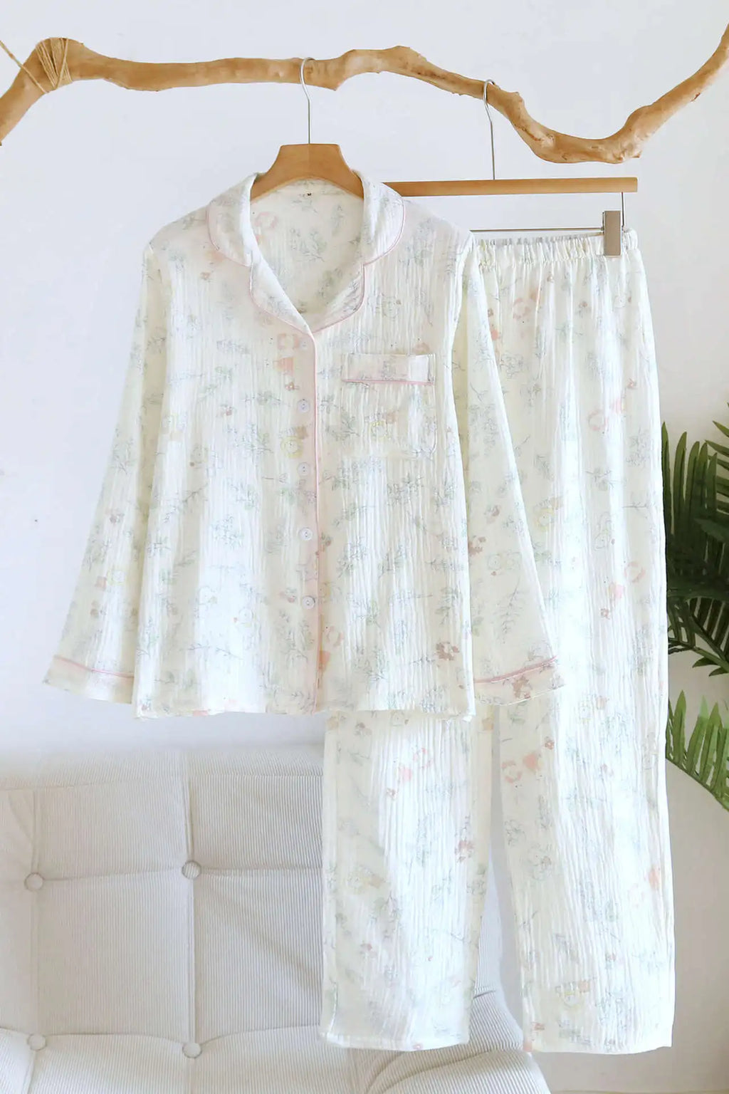 2026 Spring and Autumn New Women's Pajama Set 100% Cotton Crepe Cute Sweet Long Sleeve Long Pants Home Clothes Two Piece Set
