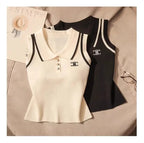 Women Summer Simplicity Office Lady Solid Color Polo Collar Knitting Tank Top Ladies Fashion All-match Trend Sleeveless Tops