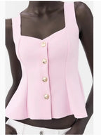 Sweet Style Women's Elastic Vest Strap Top New Summer 2025 Short Skirt Style Hem Single Button Fastening Regular Thickness