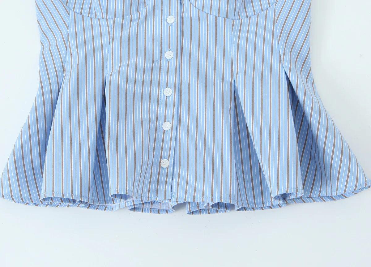 DEEABAE Korean Style Contrast Striped Vest Suspenders Summer Slim Fit Single-breasted Outer Wear Layered Top