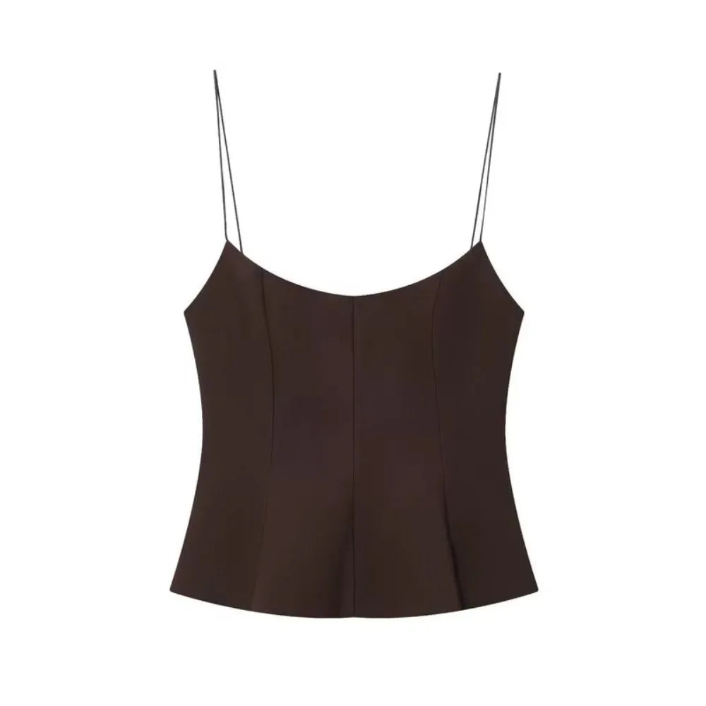 Y2K Slim Fit Crop Top Sleeveless Solid Color Camisole Top Elastic Flared Hem Open Back Top Women Spring Summer Streetwear