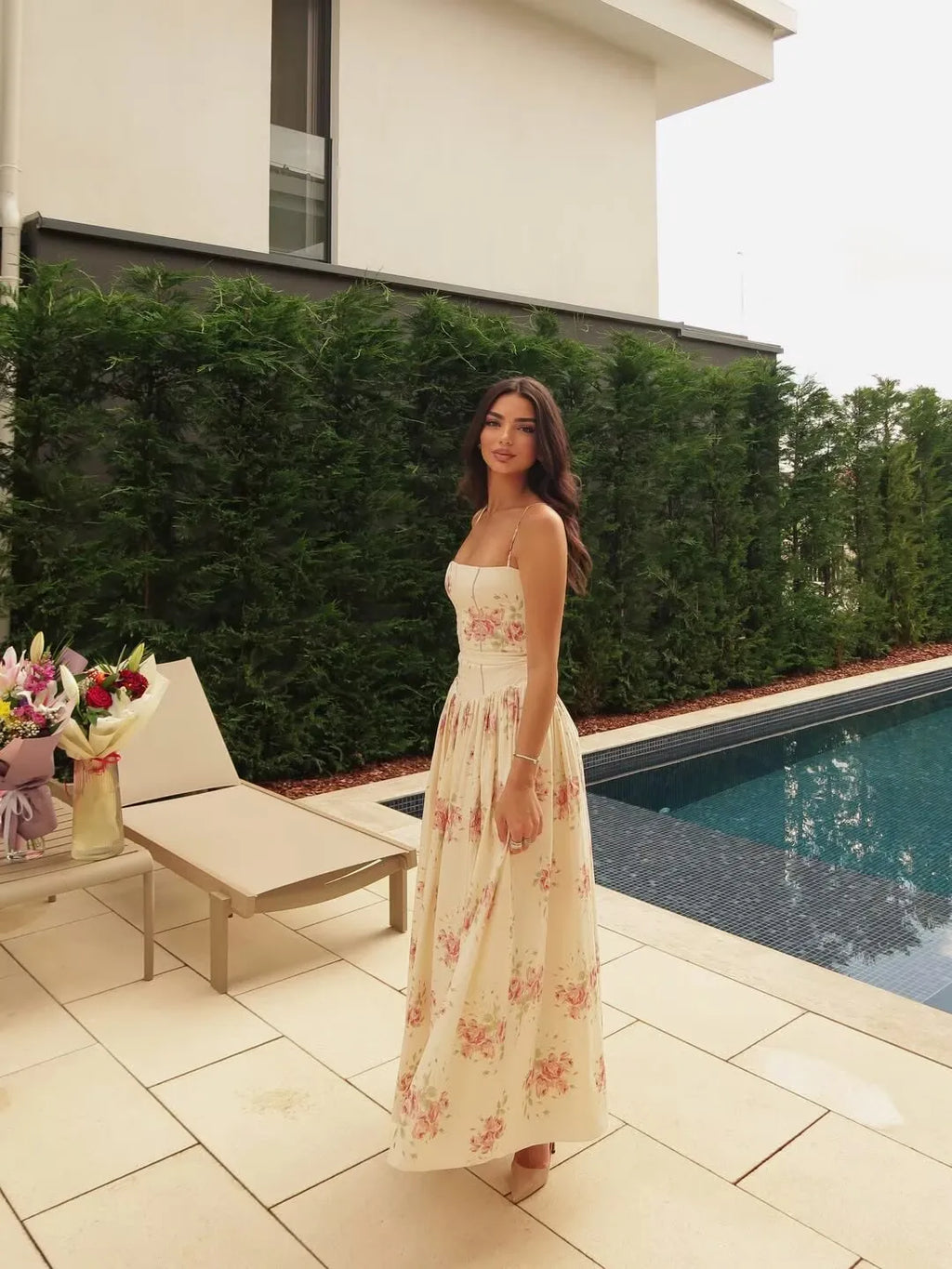 YENKYE Sexy Spaghetti Straps Floral Print Long Dress For Women Summer Boho Vacation Party Dresses Maxi Sundress