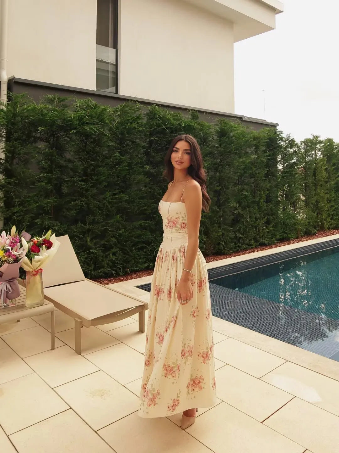 YENKYE Sexy Spaghetti Straps Floral Print Long Dress For Women Summer Boho Vacation Party Dresses Maxi Sundress