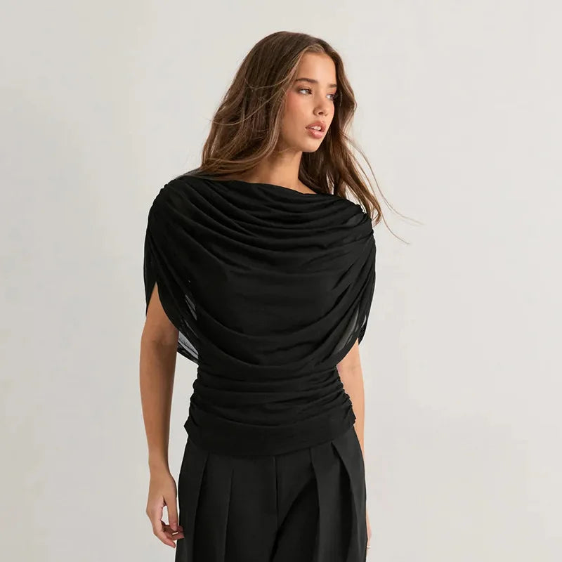 2026 Summer European and American Style Women's New Scarf Collar Draped Sleeveless Slim Top