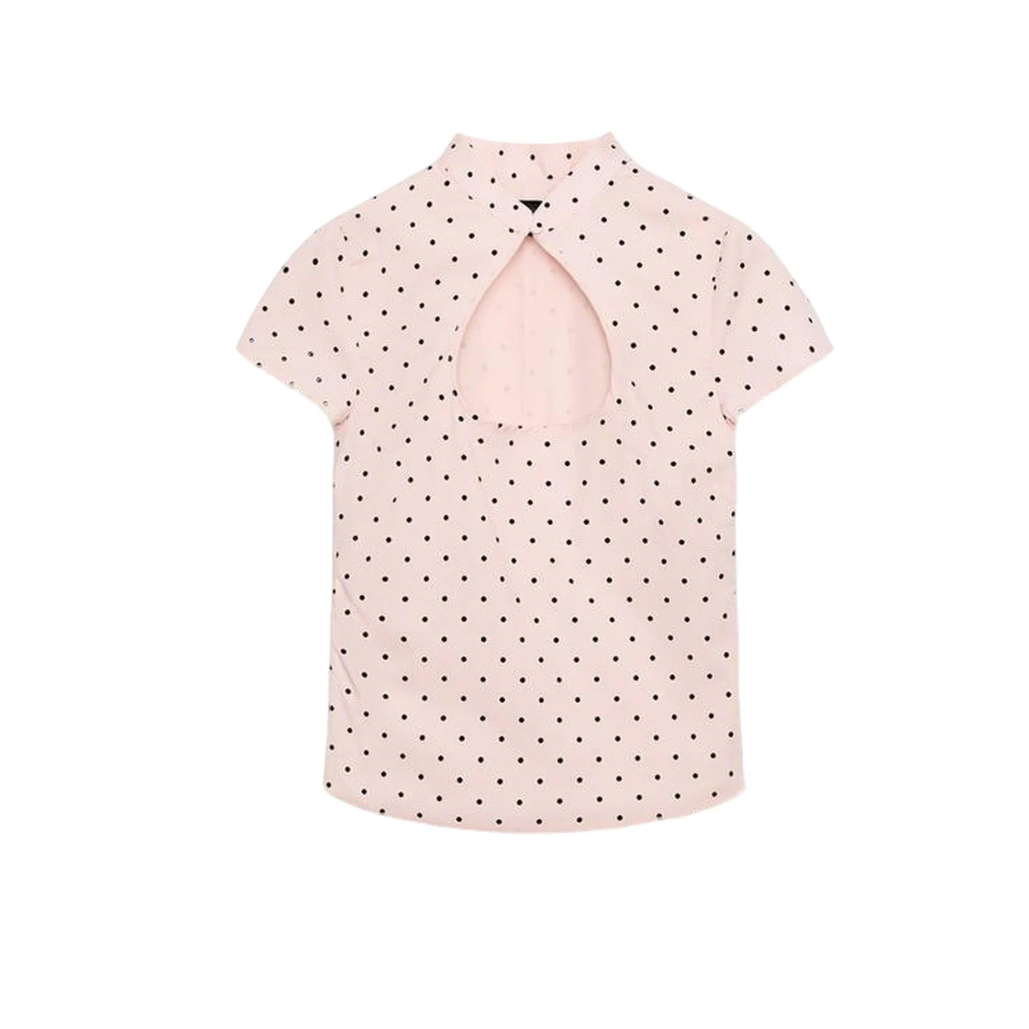 Summer New Women's Casual Style Short Sleeve Zhongshan Collar Polka Dot Slit Top Skin-friendly Breathable Polyester Fiber