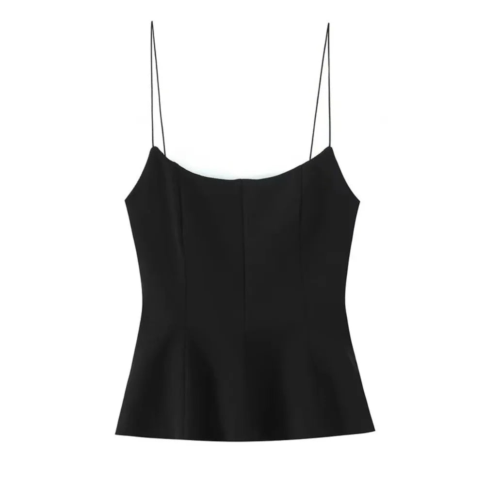 Y2K Slim Fit Crop Top Sleeveless Solid Color Camisole Top Elastic Flared Hem Open Back Top Women Spring Summer Streetwear
