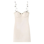 Sexy Beige Appliques 3D Flower Strap Bra Chest Corset Style Sling Dress Women Skinny Package Hips Mini Short Dresses Femme Robe