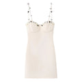 Sexy Beige Appliques 3D Flower Strap Bra Chest Corset Style Sling Dress Women Skinny Package Hips Mini Short Dresses Femme Robe