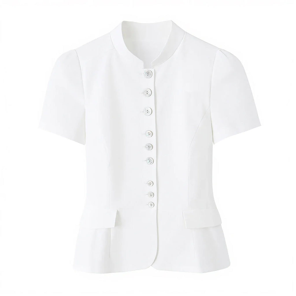 TFMLN Women's Striped Shirt Chic Short Sleeve High Street Commuting Style Slim Fit Fashion Ladies Short Sleeve Tops Summer New