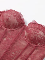 Women's Corset Tops Lace Hollow Out Fishbone Bandage Top Spring Female Waist Cinching Sheath Tube Top Transparent Lady Clubwear