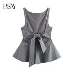 BSAY Top for Women Fashion Autumn Winter New Backless Bow Side Zip Blouse Street Clothing Vest Tank Chic Ladies Crop Tops Mujer