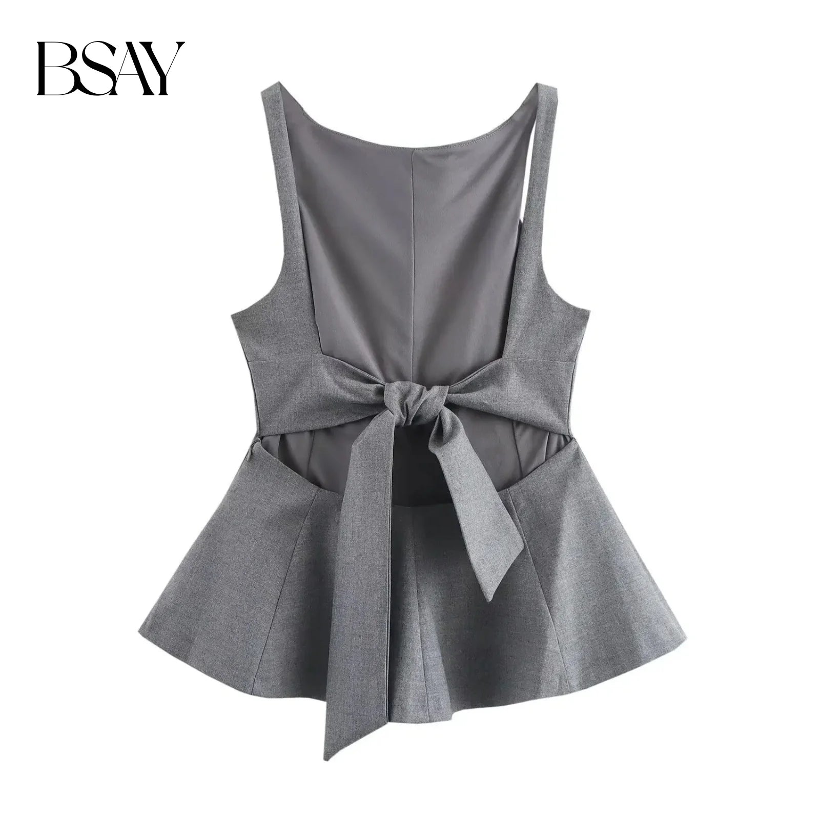 BSAY Top for Women Fashion Autumn Winter New Backless Bow Side Zip Blouse Street Clothing Vest Tank Chic Ladies Crop Tops Mujer