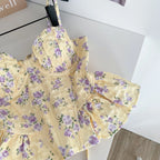 Sweet Spicy Floral Print Crop Top Women's Summer Pure Desire Versatile Bell Bottom Sleeveless Vest Belted Waist Halter Neck