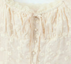 2024 Apricot Spliced Lace Bow Ruched Chest Embroidery Sexy Corset Women Summer Tank Tops Pleated Slim Through Buttons Crop Top