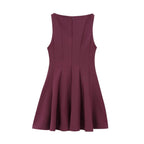 HH Women Summer Sexy Sleeveless Solid Casual Mini Dress Female Vintage Chic High Street Slim Rear Zipper Pleated Dress