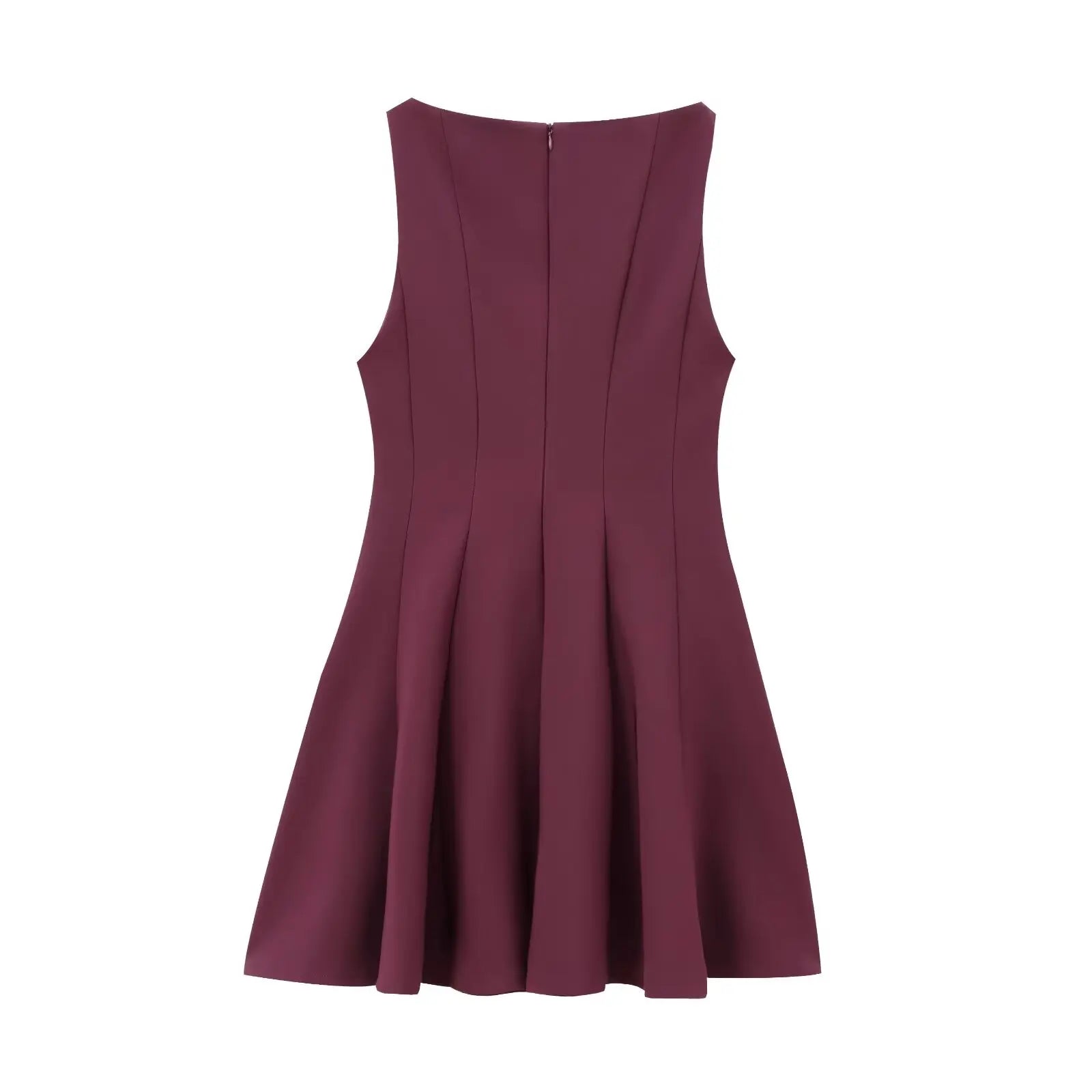 HH Women Summer Sexy Sleeveless Solid Casual Mini Dress Female Vintage Chic High Street Slim Rear Zipper Pleated Dress