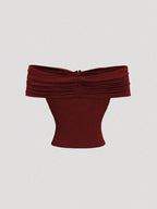 Women's Sexy Off-Shoulder Pleating Metal Buckle Decor Crop Top Casual Slim Fit Strapless Solid Color Top Summer 2026