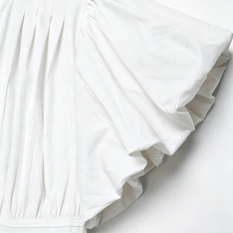 LIMO 2026 Women White Ruffle Sleeve Peplum Blouse V-Neck Elastic Waist Elegant Casual Top