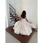 Women's Elegant Tulle Formal Dress Summer Sexy Square Neck Corset Waist A-Line Tea-Length Gown for Wedding Cocktail Party