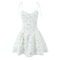 Sweet Girl Lace Spliced Floral Print Sexy Spaghetti Straps Dress Women V Neck Low Waist A-line Mini Summer Dresses Party Vestido