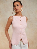 Gold Single-Button Sleeveless Knitted Vest Top Cross-Border Style Elegant Commute Fashion for Women in 2026 Spring Season