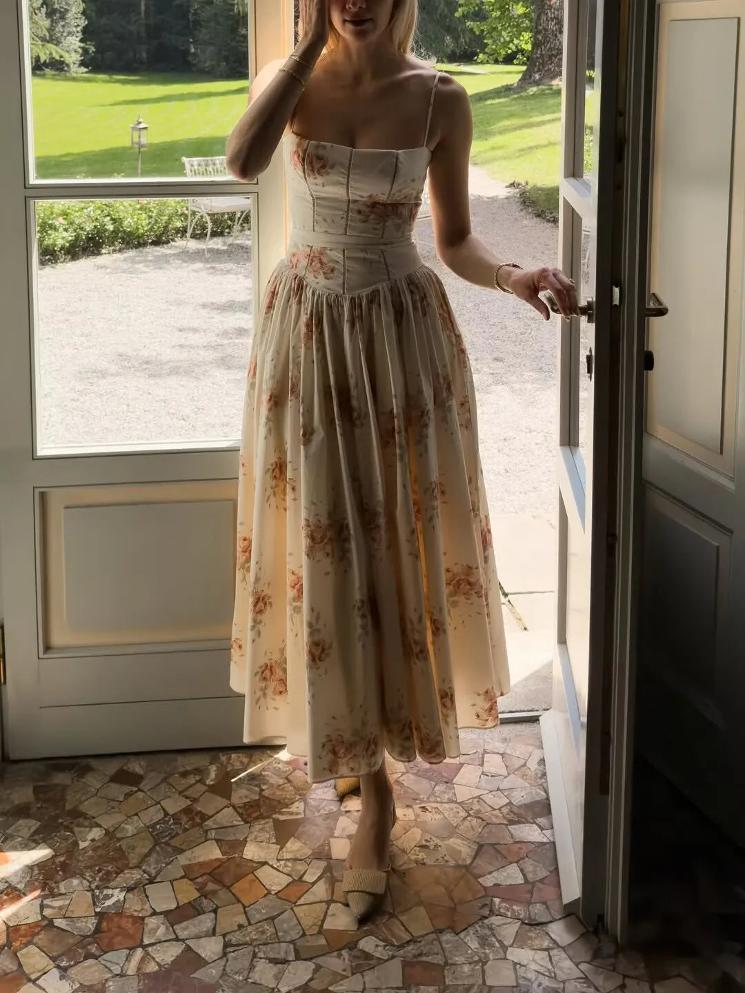 YENKYE Sexy Spaghetti Straps Floral Print Long Dress For Women Summer Boho Vacation Party Dresses Maxi Sundress